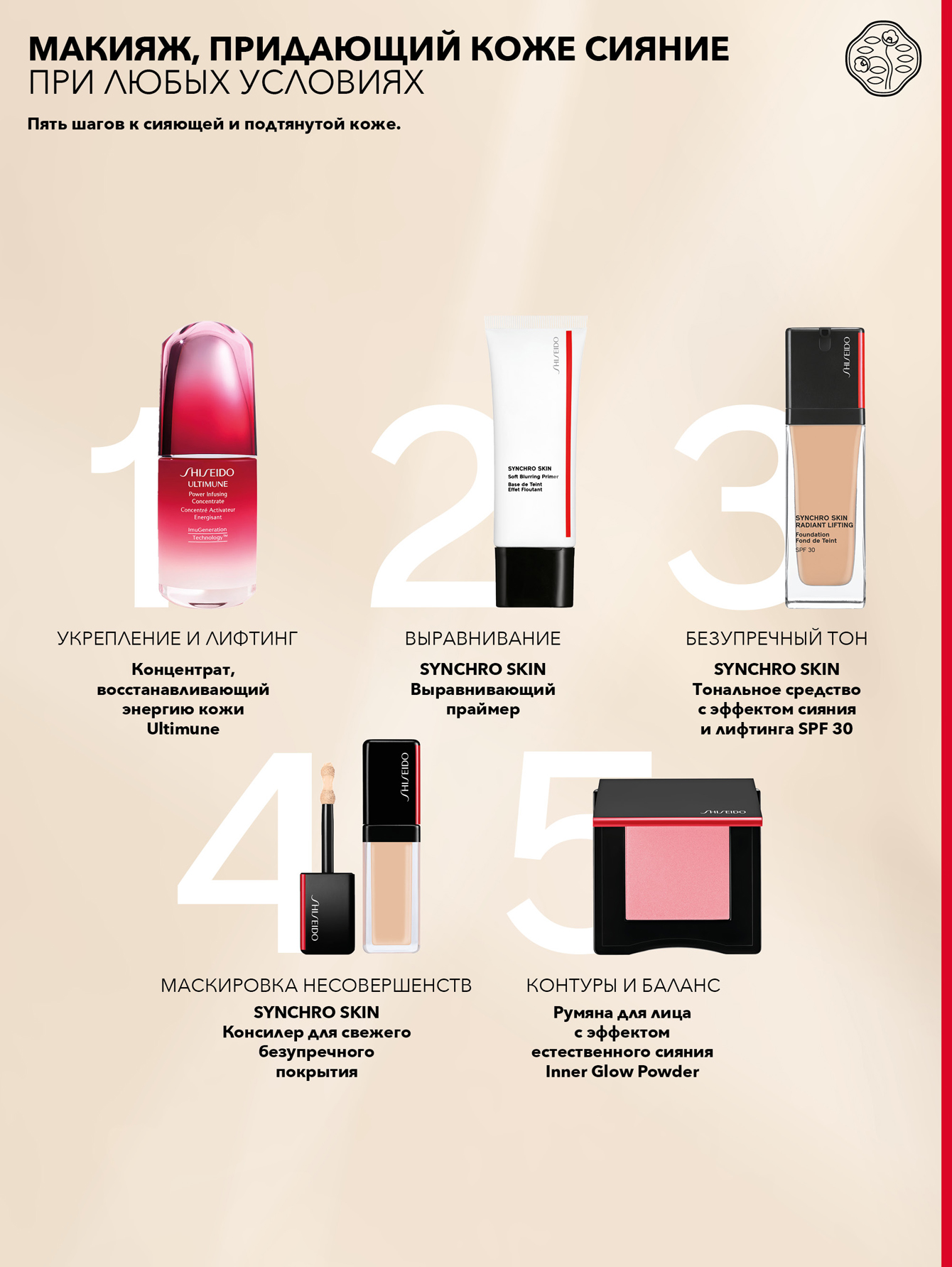 SHISEIDO Synchro Skin Тональное средство с эффектом сияния и лифтинга SPF 30, 130 Opal, 30 мл - Обтравка3