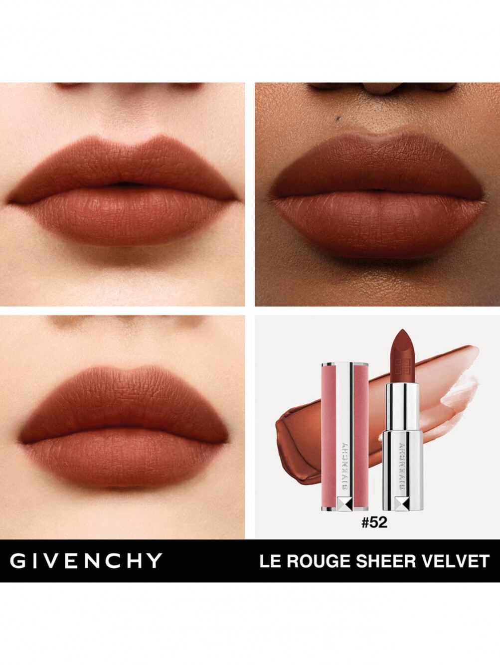 Увлажняющая помада для губ с матовым финишем Le Rouge Sheer Velvet, оттенок 52 - Обтравка3